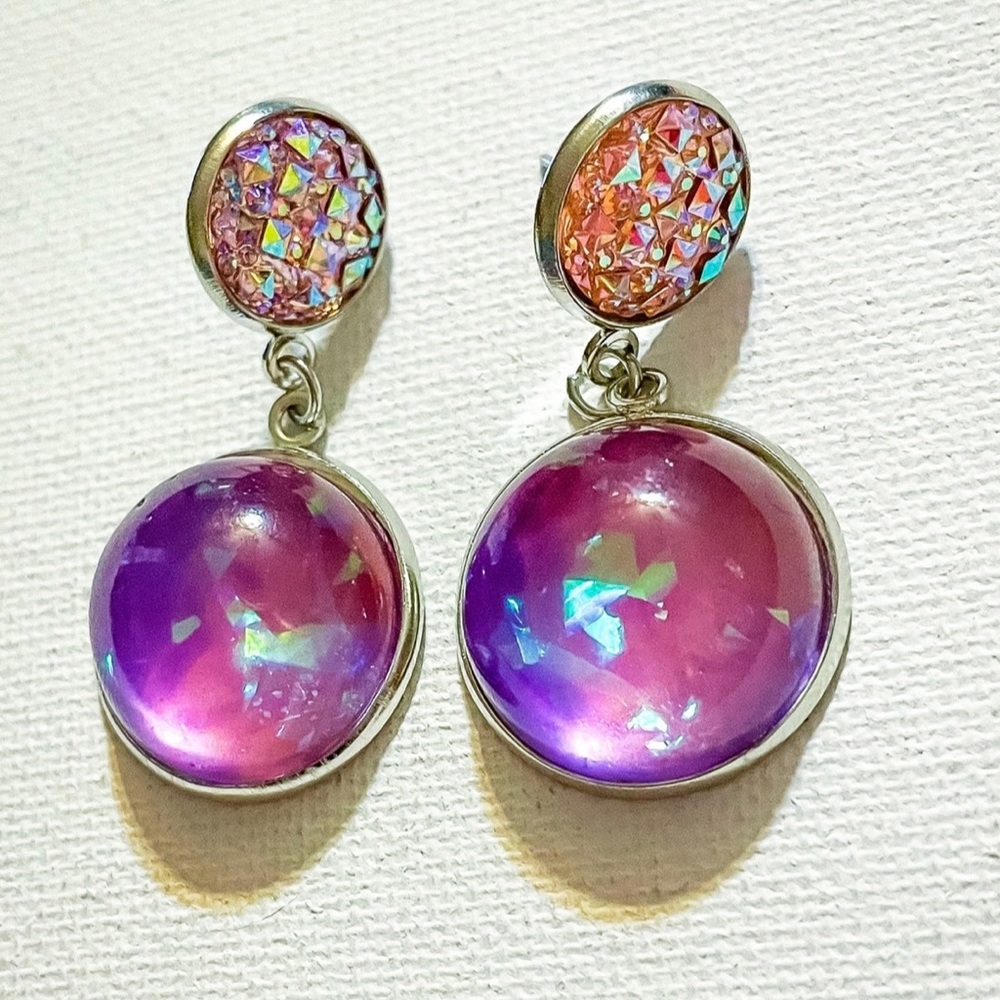 Pink & Purple Opalescent Dangle Earrings